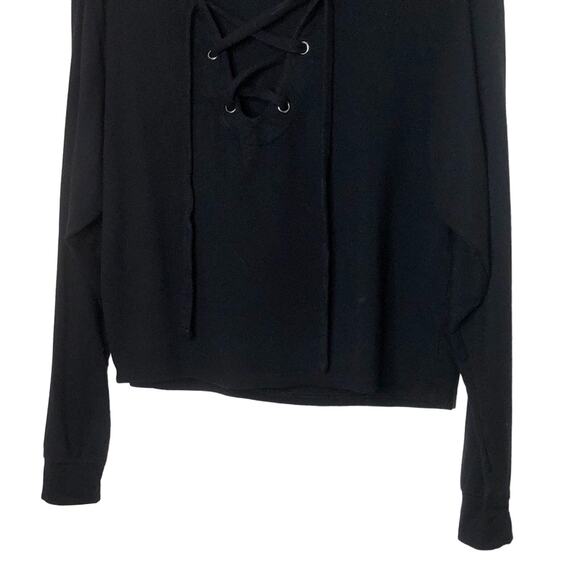 Express Black Cropped Lace Up Hoodie Sweatshirt Corset Style Extra Small - Picture 3 of 8